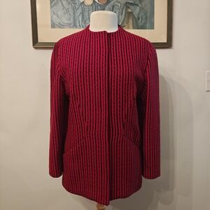 Vintage Alma Italian Wool Blazer Jacket Red Black Geometric Stripes Size 40 US L